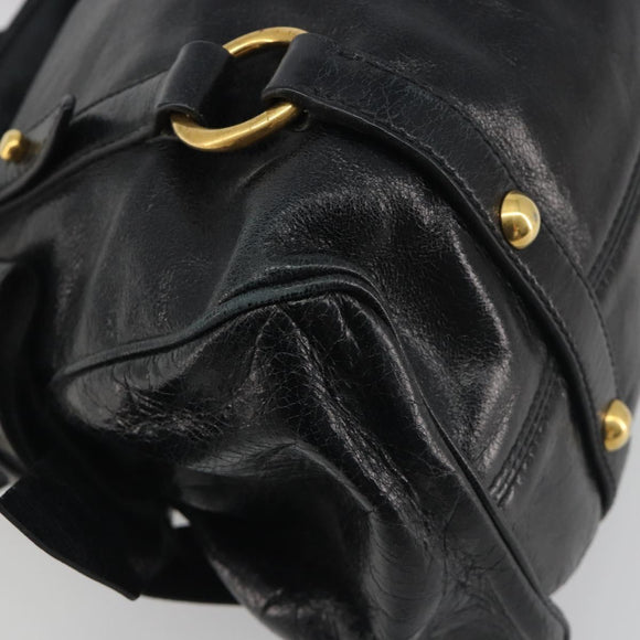 Miu Miu Hand Bag Leather Black Gold Tone Auth 195427