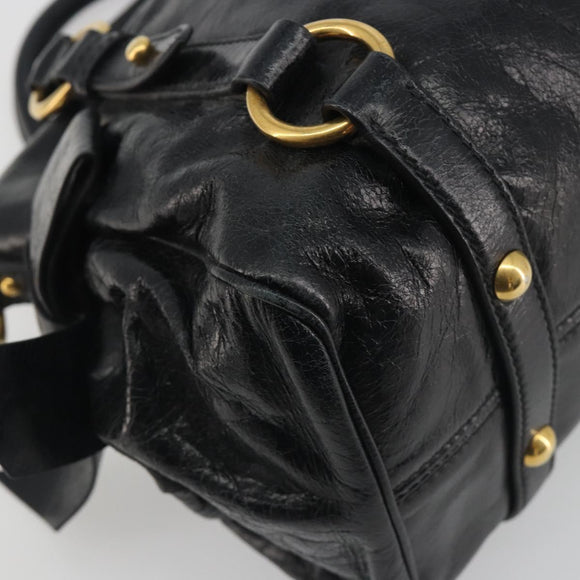 Miu Miu Hand Bag Leather Black Gold Tone Auth 195427