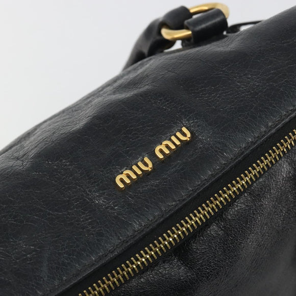 Miu Miu Hand Bag Leather Black Gold Tone Auth 195427