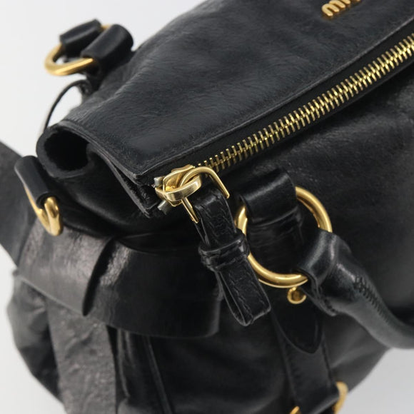 Miu Miu Hand Bag Leather Black Gold Tone Auth 195427