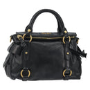 Miu Miu Hand Bag Leather Black Gold Tone Auth 195427-13