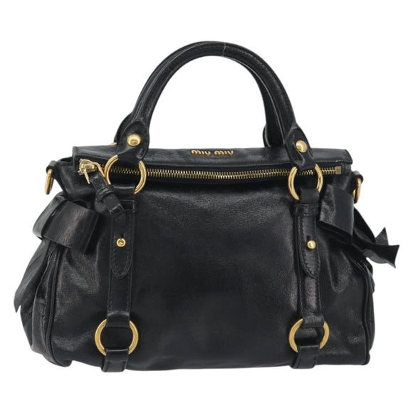 Miu Miu Hand Bag Leather Black Gold Tone Auth 195427