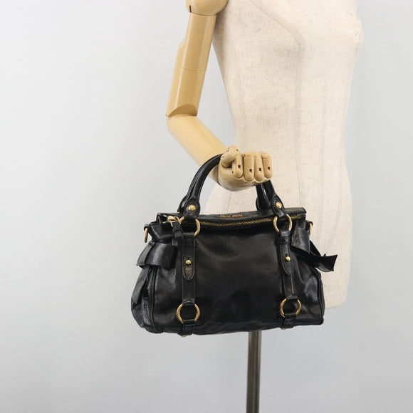 Miu Miu Hand Bag Leather Black Gold Tone Auth 195427