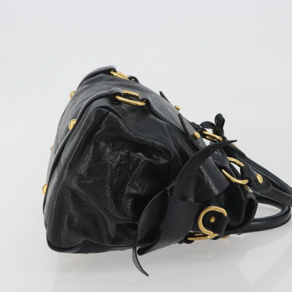 Miu Miu Hand Bag Leather Black Gold Tone Auth 195427