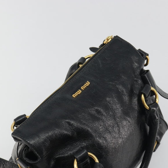 Miu Miu Hand Bag Leather Black Gold Tone Auth 195427