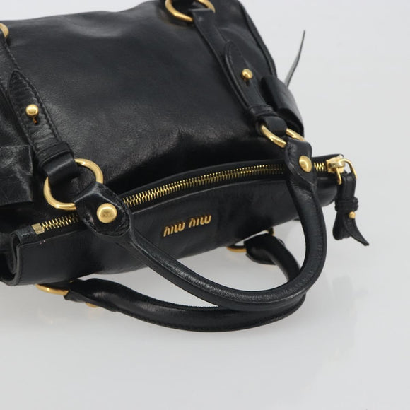 Miu Miu Hand Bag Leather Black Gold Tone Auth 195427