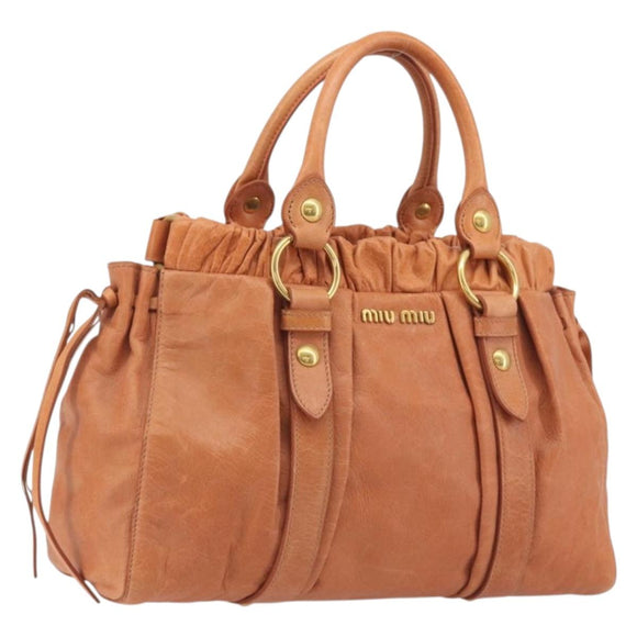 Miu Miu Hand Bag Leather Brown Gold Tone Auth 195428V
