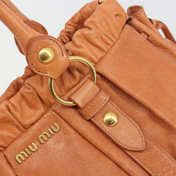 Miu Miu Hand Bag Leather Brown Gold Tone Auth 195428V