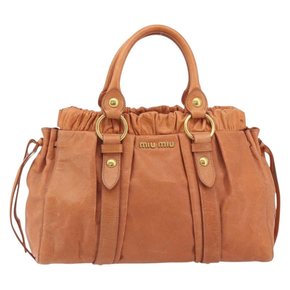 Miu Miu Hand Bag Leather Brown Gold Tone Auth 195428V