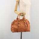 Miu Miu Hand Bag Leather Brown Gold Tone Auth 195428V-24