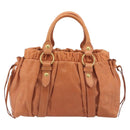Miu Miu Hand Bag Leather Brown Gold Tone Auth 195428V-3