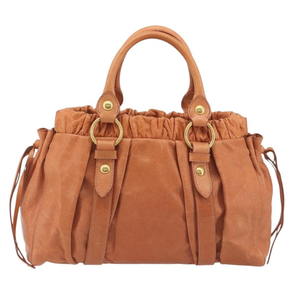 Miu Miu Hand Bag Leather Brown Gold Tone Auth 195428V