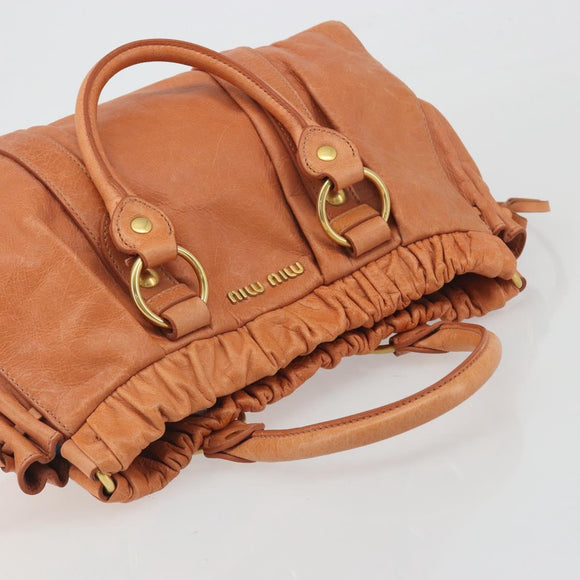 Miu Miu Hand Bag Leather Brown Gold Tone Auth 195428V