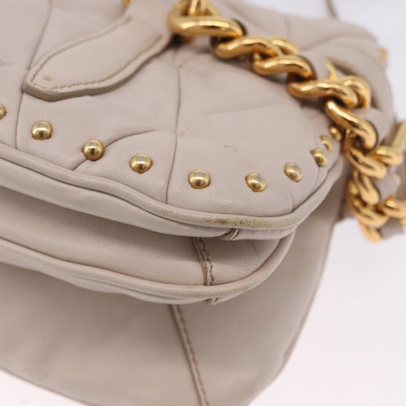 Miu Miu Chain Shoulder Bag Leather Beige Gold Tone Auth 195430A