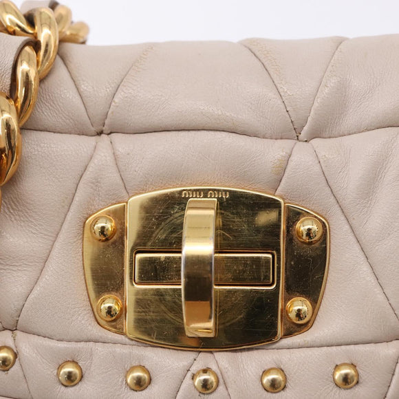 Miu Miu Chain Shoulder Bag Leather Beige Gold Tone Auth 195430A