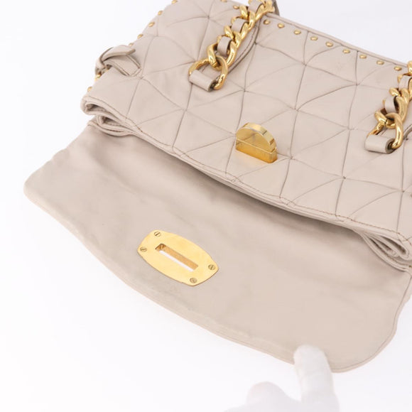 Miu Miu Chain Shoulder Bag Leather Beige Gold Tone Auth 195430A