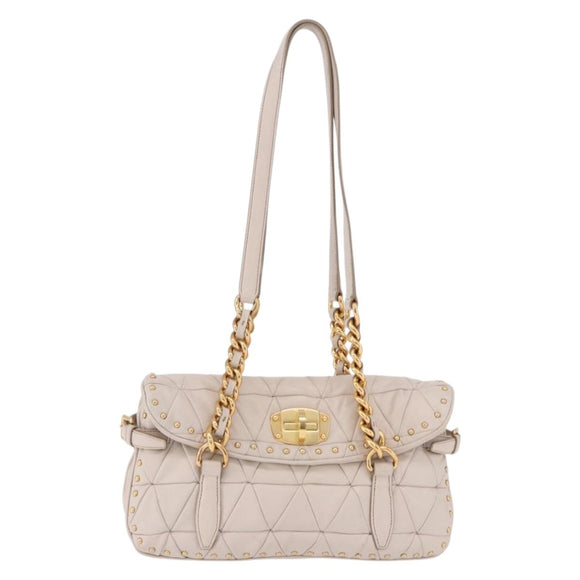 Miu Miu Chain Shoulder Bag Leather Beige Gold Tone Auth 195430A