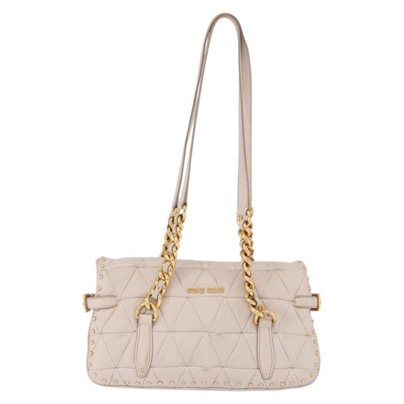 Miu Miu Chain Shoulder Bag Leather Beige Gold Tone Auth 195430A