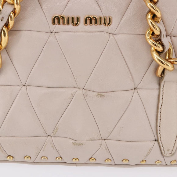 Miu Miu Chain Shoulder Bag Leather Beige Gold Tone Auth 195430A