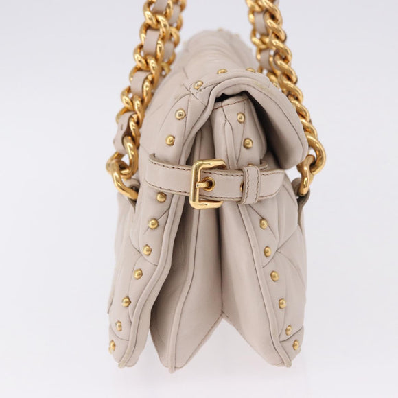 Miu Miu Chain Shoulder Bag Leather Beige Gold Tone Auth 195430A