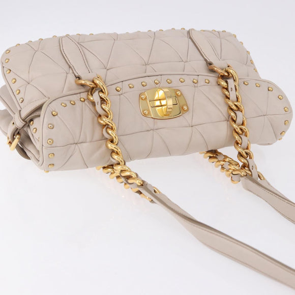 Miu Miu Chain Shoulder Bag Leather Beige Gold Tone Auth 195430A