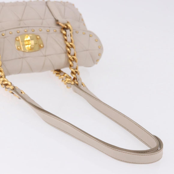 Miu Miu Chain Shoulder Bag Leather Beige Gold Tone Auth 195430A