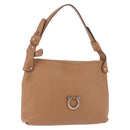 Salvatore Ferragamo Gancini Shoulder Bag Leather Beige Silver Auth 195431A-1
