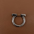 Salvatore Ferragamo Gancini Shoulder Bag Leather Beige Silver Auth 195431A-18