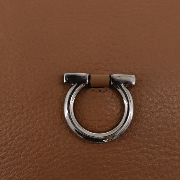 Salvatore Ferragamo Gancini Shoulder Bag Leather Beige Silver Auth 195431A
