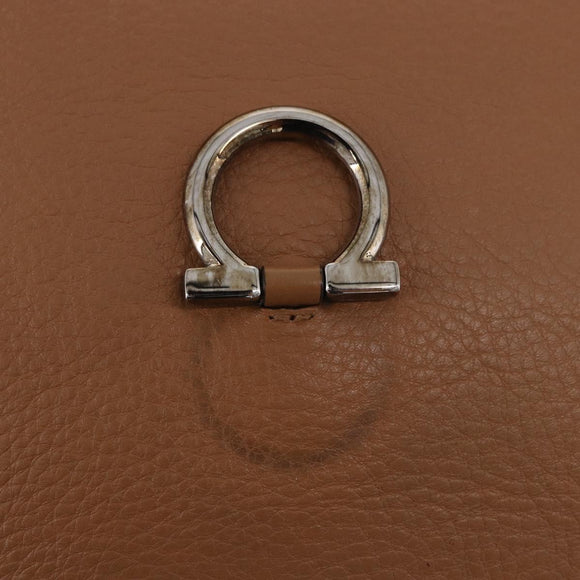 Salvatore Ferragamo Gancini Shoulder Bag Leather Beige Silver Auth 195431A