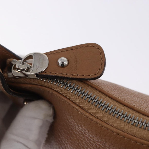 Salvatore Ferragamo Gancini Shoulder Bag Leather Beige Silver Auth 195431A