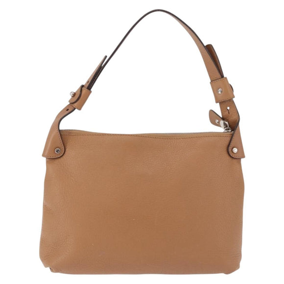 Salvatore Ferragamo Gancini Shoulder Bag Leather Beige Silver Auth 195431A