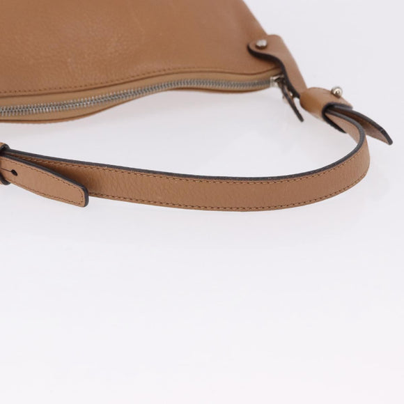 Salvatore Ferragamo Gancini Shoulder Bag Leather Beige Silver Auth 195431A