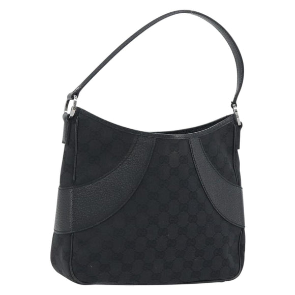 GUCCI GG Canvas Shoulder Bag Black Silver 113012 Auth 195436V