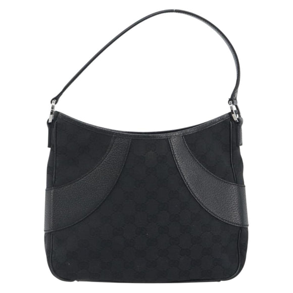 GUCCI GG Canvas Shoulder Bag Black Silver 113012 Auth 195436V