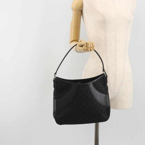 GUCCI GG Canvas Shoulder Bag Black Silver 113012 Auth 195436V