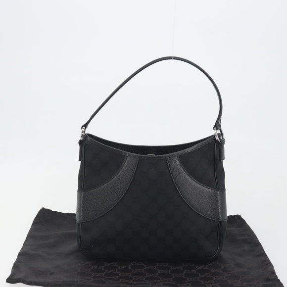 GUCCI GG Canvas Shoulder Bag Black Silver 113012 Auth 195436V
