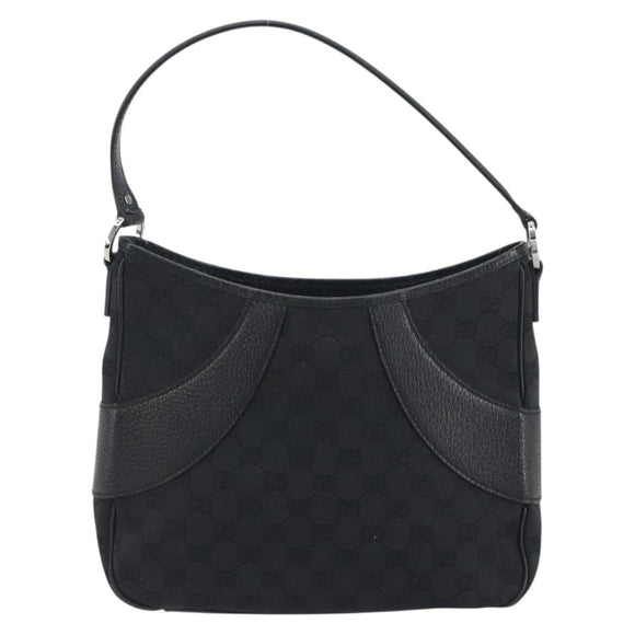 GUCCI GG Canvas Shoulder Bag Black Silver 113012 Auth 195436V