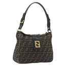FENDI Zucca Canvas Mamma Baguette Shoulder Bag Brown Gold Tone Auth 195437-1