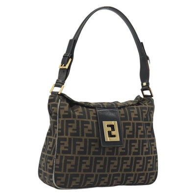 FENDI Zucca Canvas Mamma Baguette Shoulder Bag Brown Gold Tone Auth 195437