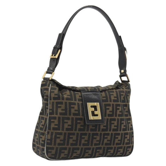 FENDI Zucca Canvas Mamma Baguette Shoulder Bag Brown Gold Tone Auth 195437