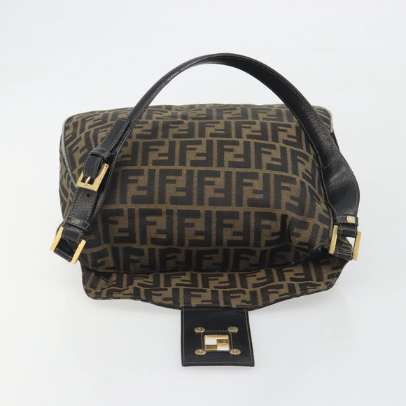 FENDI Zucca Canvas Mamma Baguette Shoulder Bag Brown Gold Tone Auth 195437