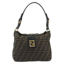 FENDI Zucca Canvas Mamma Baguette Shoulder Bag Brown Gold Tone Auth 195437-13