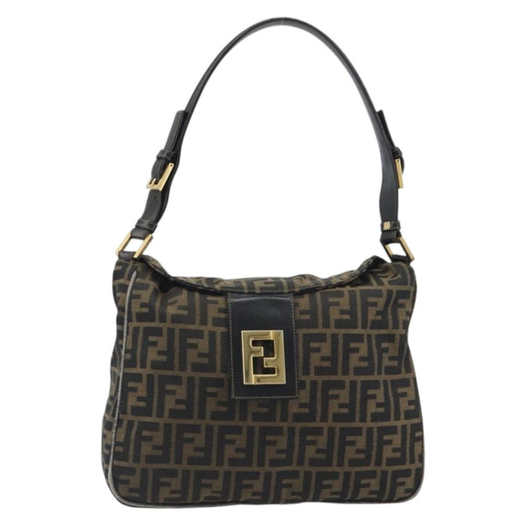 FENDI Zucca Canvas Mamma Baguette Shoulder Bag Brown Gold Tone Auth 195437