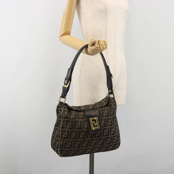 FENDI Zucca Canvas Mamma Baguette Shoulder Bag Brown Gold Tone Auth 195437