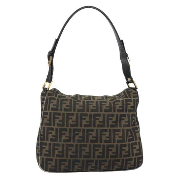 FENDI Zucca Canvas Mamma Baguette Shoulder Bag Brown Gold Tone Auth 195437