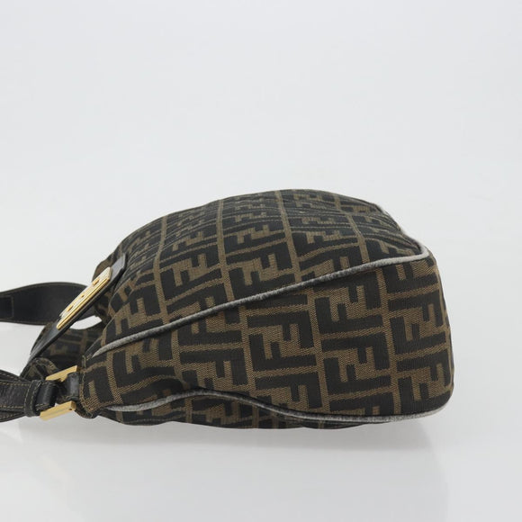 FENDI Zucca Canvas Mamma Baguette Shoulder Bag Brown Gold Tone Auth 195437