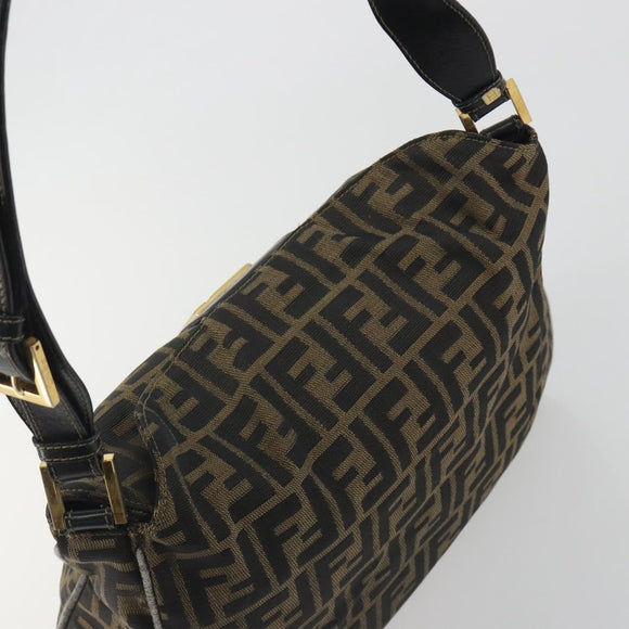 FENDI Zucca Canvas Mamma Baguette Shoulder Bag Brown Gold Tone Auth 195437