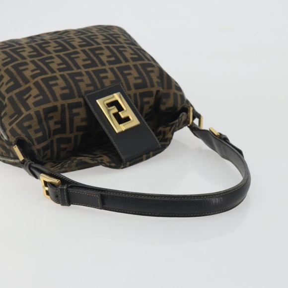 FENDI Zucca Canvas Mamma Baguette Shoulder Bag Brown Gold Tone Auth 195437