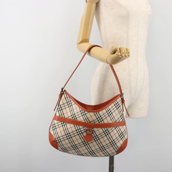 BURBERRY Nova Check Shoulder Bag Canvas Beige Orange Auth 195441V
